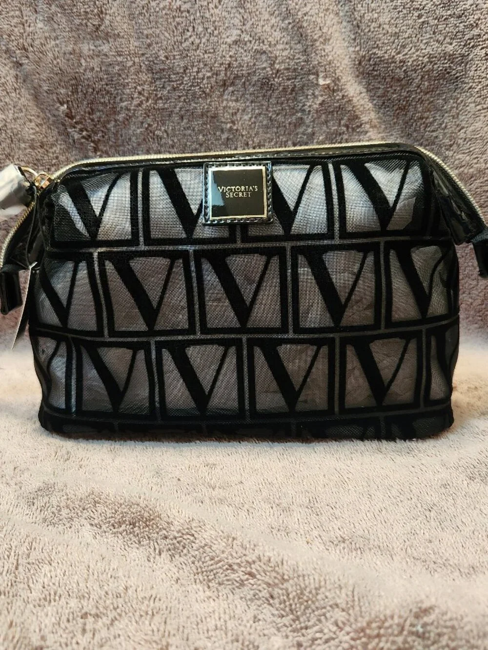 VICTORIA'S SECRET Sheer Velvet Logo Makeup Cosmetic Accessory Bag - NEW